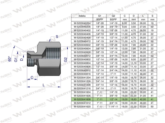 Tulejka różnicowa hydrauliczna calowa AB 1"GZ x 1/2"GW BSP Waryński