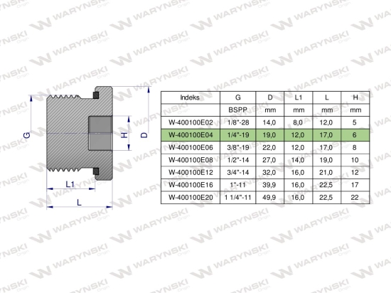 Korek hydrauliczny calowy (na imbus) 1/4" BSP ED Waryński ( sprzedawane po 10 )