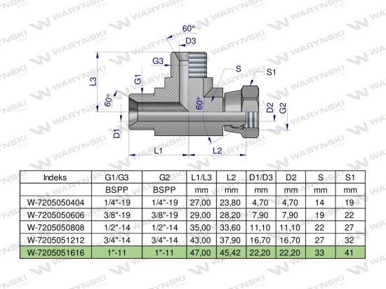 Trójnik hydrauliczny niesymetryczny calowy BBA 1" BSP (XEVL) Waryński