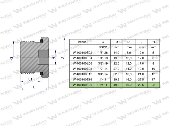 Korek hydrauliczny calowy (na imbus) 1 1/4" BSP ED Waryński