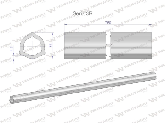 Rura wewnętrzna Seria 3R do wału 910 przegubowo-teleskopowego 36x4.5 mm 755 mm WARYŃSKI