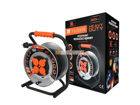 Przedłużacz bębnowy, przemysłowy HEAVY DUTY, 3X2,5mm, IP44, H05RR-F, cert. CE / 30M, Teger