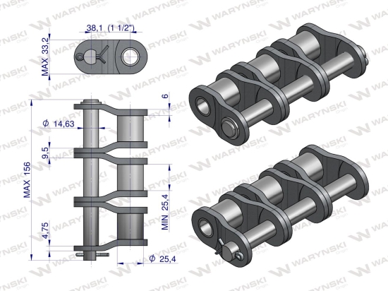 Półogniwo łańcucha P24B-3 (R3 1.1/2) Waryński