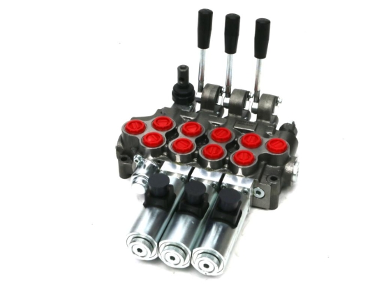 Rozdzielacz hydrauliczny (50 l/m) 4 sekc. 3 sekcje ster. Ręczno elektryczne 24 DC 1 sekcja manualna