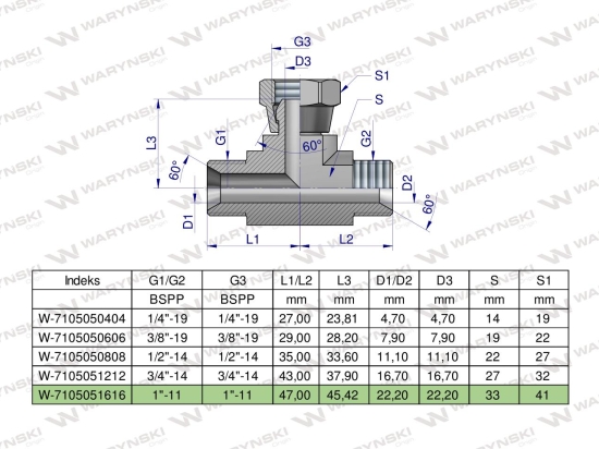 Trójnik hydrauliczny symetryczny calowy BAB 1" BSP (XEVT) Waryński