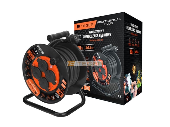 Przedłużacz bębnowy, warsztatowy PROFESSIONAL, 3X2,5mm, IP44, H05RR-F, cert. CE / 30M, Teger
