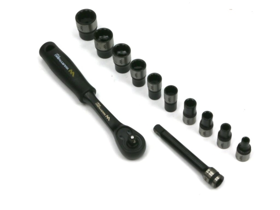 Zestaw 12 el. nasadki 1/4  przedłużka 7.5 cm grzechotka 4 5.5  6 7 8 9 10 12 13 14 Waryński