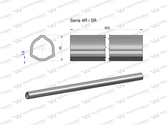 Rura wewnętrzna Seria 4R i 5R do wału 1010 przegubowo-teleskopowego 45x3.8 mm 855 mm WARYŃSKI