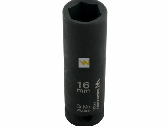 Nasadka udarowa sześciokątna długa 1/2". 16 mm. CrMo. DIN 3129. Waryński