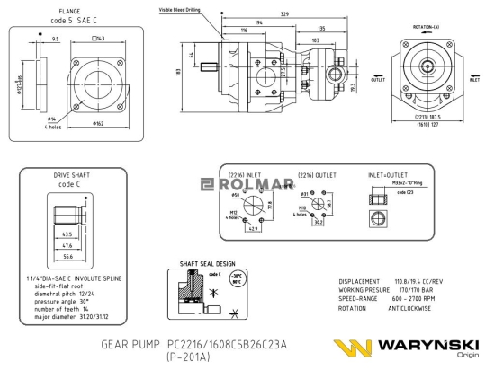 Pompa hydrauliczna PC2216/1608C5B26C23A (P-201A) Waryński