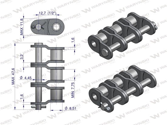 Półogniwo łańcucha P08B-3 (R3 1/2) Waryński ( sprzedawane po 5 )