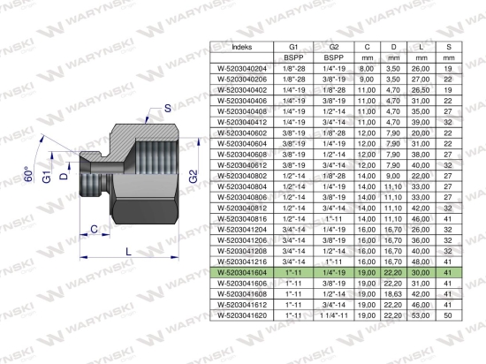 Tulejka różnicowa hydrauliczna calowa AB 1"GZ x 1/4"GW BSP Waryński