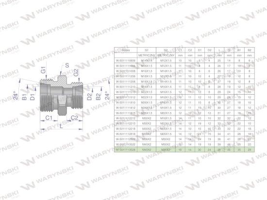 Złączka hydrauliczna redukcyjna metryczna BB M45x2 35L / M36x2 28L (XG) Waryński