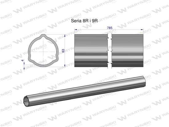 Rura zewnętrzna Seria 8R i 9R do wału 910 przegubowo-teleskopowego 63x4 mm 785 mm WARYŃSKI