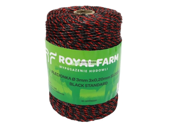 Plecionka, do elektryzatora 3mm, 3x0,20mm SS czarno-pomarańczowa 200m, Royal Farm