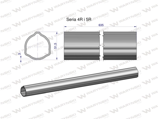 Rura zewnętrzna Seria 4R i 5R do wału 760 przegubowo-teleskopowego 51.5x3 mm 635 mm WARYŃSKI