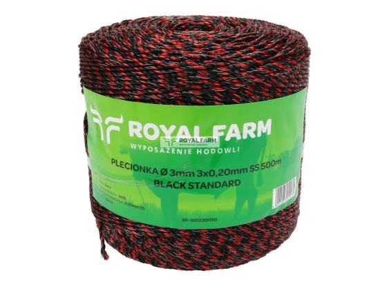 Plecionka, do elektryzatora 3mm, 3x0,20mm SS czarno-pomarańczowa 500m, Royal Farm