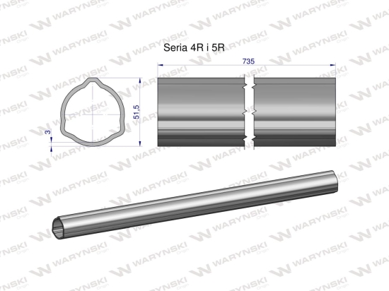 Rura zewnętrzna Seria 4R i 5R do wału 860 przegubowo-teleskopowego 51.5x3 mm 735 mm WARYŃSKI