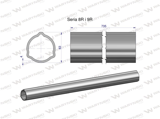 Rura zewnętrzna Seria 8R i 9R do wału 860 przegubowo-teleskopowego 63x4 mm 735 mm WARYŃSKI