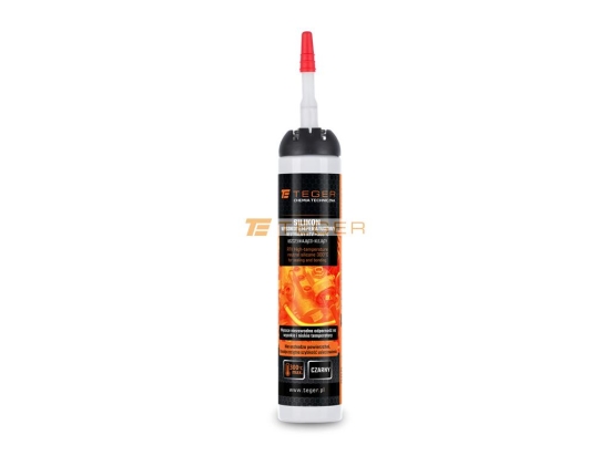 Silikon wysokotemperaturowy neutralny, RTV +300°C, uszczelniająco-klejący, czarny, 200 ml, Teger