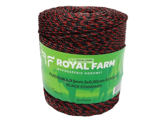 Plecionka, do elektryzatora 3mm, 3x0,20mm SS czarno-pomarańczowa 400m, Royal Farm