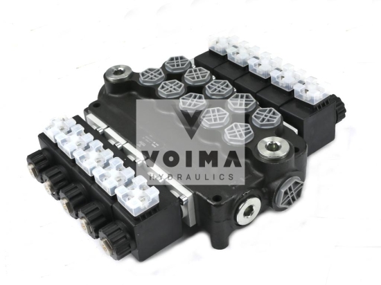 Rozdzielacz hydrauliczny 5-sekcyjny sterowany elektrycznie 12V 80L VOIMA