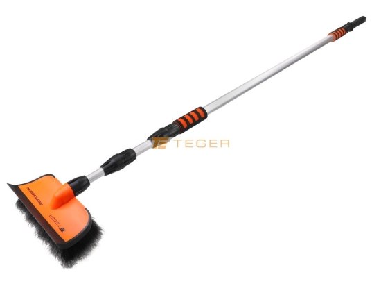 Szczotka teleskopowa - przepływowa ze ściągaczką PROFESSIONAL - LONG (dł. 180-400cm) / miękkie włosie PVC / TEGER 