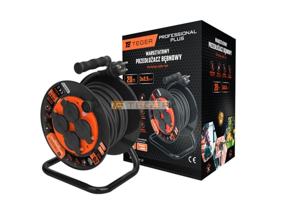 Przedłużacz bębnowy, warsztatowy PROFESSIONAL, 3X2,5mm, IP44, H05RR-F, cert. CE / 20M, Teger