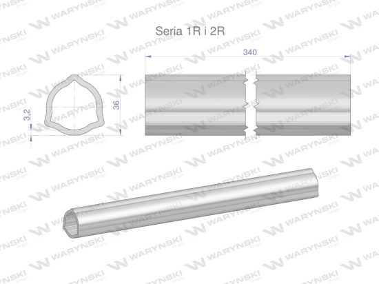 Rura wewnętrzna Seria 2R, rura zewnętrzna Seria 1R do wału 460 przegubowo-teleskopowego 36x3.2 mm 340 mm WARYŃSKI