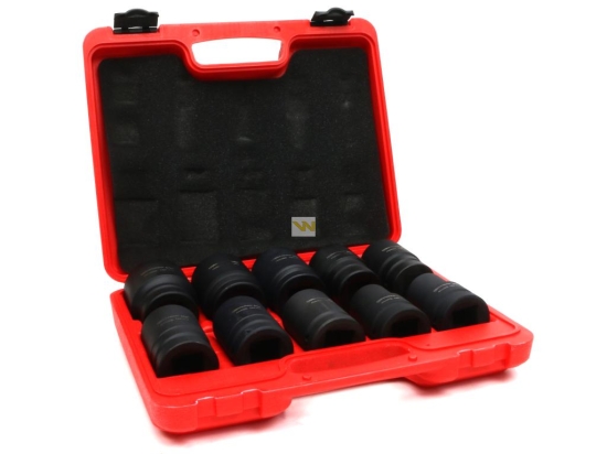 Zestaw nasadek udarowych  1"  10 cz. 24. 27. 30. 32. 33. 34 .36. 38. 41. 46  mm ze stali CrMo DIN 3129 Waryński