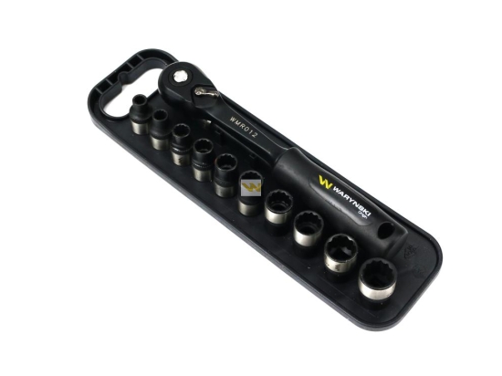 Zestaw 12 el. nasadki 3/8  przedłużka 12.5 cm grzechotka  9 10 11 13 14 Waryński