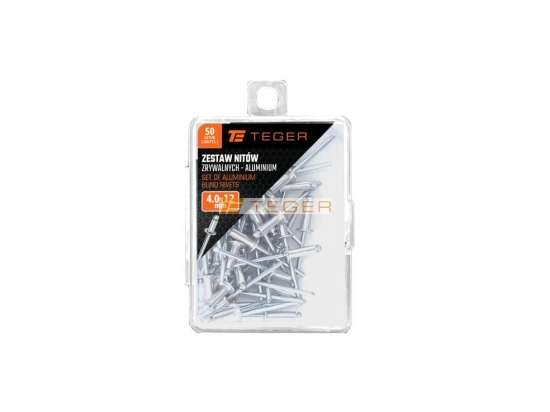 Zestaw nitów zrywalnych. aluminiowych (4.0x12mm) / 50 szt. / TEGER