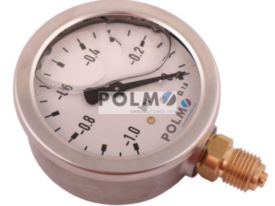 Wakuometr glicerynowy M63 (-1 do 0 bar) dolne przyłącze G1/4" POLMO