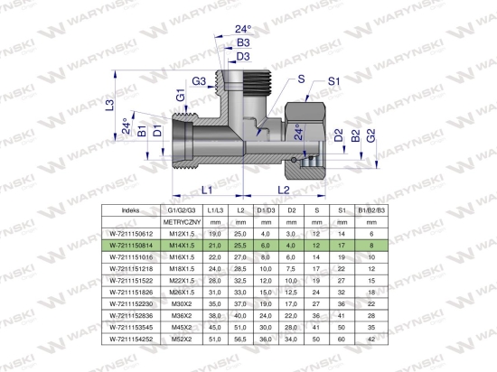 Trójnik hydrauliczny niesymetryczny metryczny BBA M14x1.5 08L (XEVL) Waryński ( sprzedawane po 2 )
