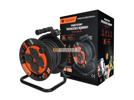 Przedłużacz bębnowy, warsztatowy PROFESSIONAL, 3X1,5mm, IP44, H05RR-F, cert. CE / 20M, Teger