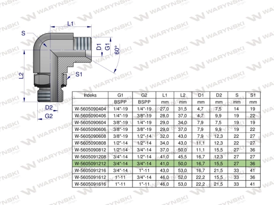 Kolanko hydrauliczne nastawne calowe BB 3/4" x 3/4" BSP z regulacją Waryński