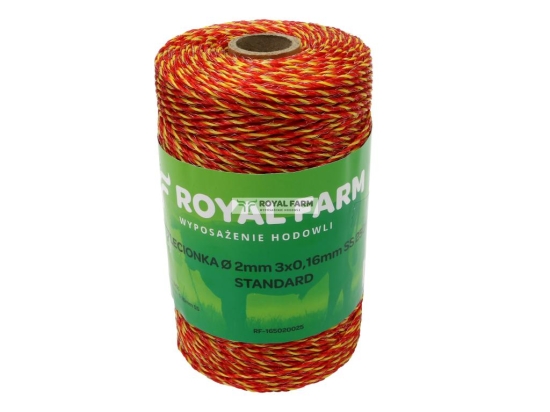 Plecionka, do elektryzatora 2mm, 3x0,16mm SS żółto-pomarańczowa 250m, Royal Farm