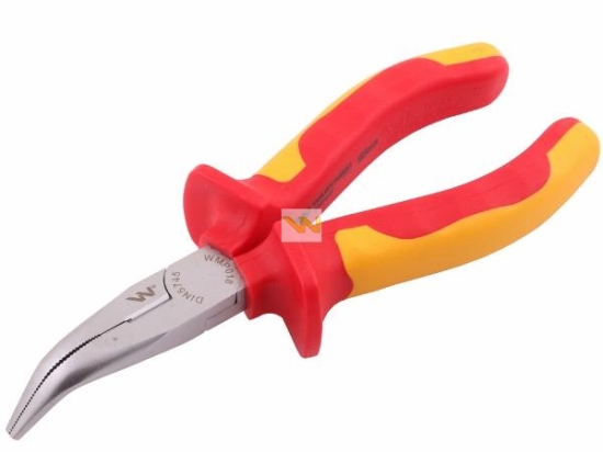 Szczypce izolowane, wydłużone wygięte 160 mm. VDE. Waryński