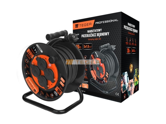 Przedłużacz bębnowy, warsztatowy PROFESSIONAL, 3X1,5mm, IP44, H05RR-F, cert. CE / 30M, Teger