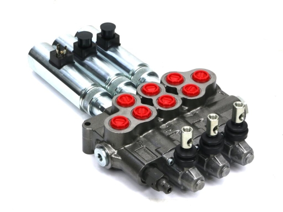 Rozdzielacz hydrauliczny (80 l/m) 3 sekc.ster. Ręczno elektryczne 12 DC