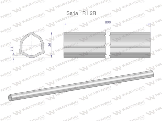 Rura wewnętrzna Seria 2R, rura zewnętrzna Seria 1R do wału 1010 przegubowo-teleskopowego 36x3.2 mm 890 mm WARYŃSKI
