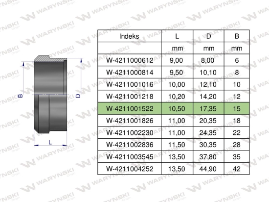 Pierścień zacinający hydrauliczny (DPR15L) 15L Waryński ( sprzedawane po 20 )