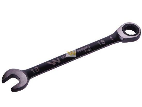 Klucz płasko-oczkowy 18 mm z grzechotką 72 zęby standard ASME B107-2010 Waryński