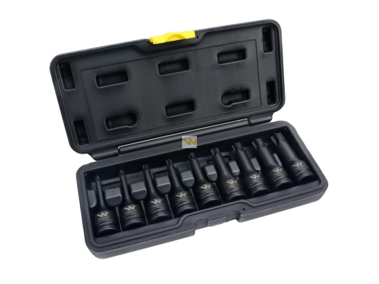 Zestaw nasadek udarowych, 1/2 typu STAR TORX 9 el. ze stali CrMo, do prac w mechanice, Waryński