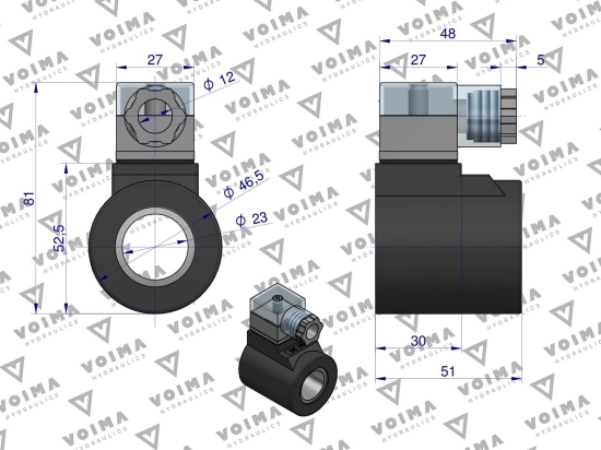 Cewka do rozdzielacza (elektrozawór CETOP 3 NG6) 50L 12V VOIMA