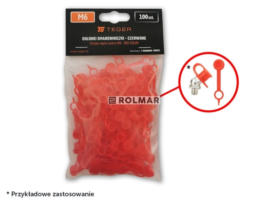 Zestaw osłonek smarowniczki M6 kolor czerwony TEGER (sprzedawane po 100szt.)