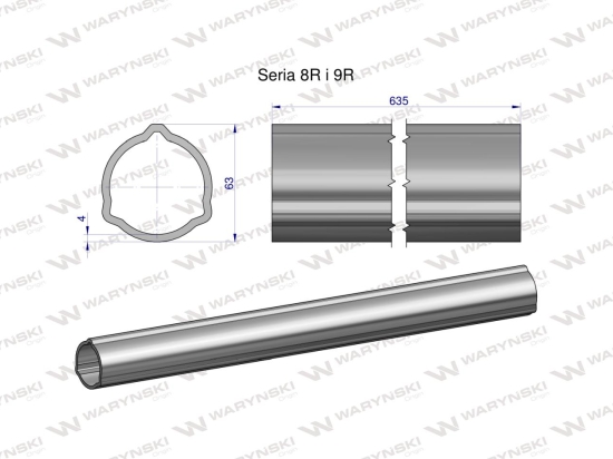 Rura zewnętrzna Seria 8R i 9R do wału 760 przegubowo-teleskopowego 63x4 mm 635 mm WARYŃSKI