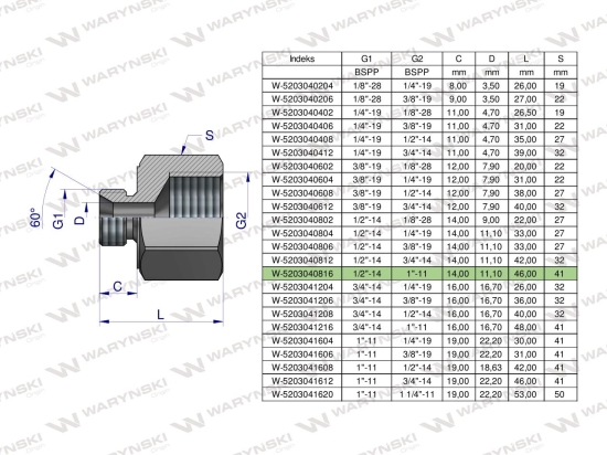 Tulejka różnicowa hydrauliczna calowa AB 1/2"GZ x 1"GW BSP Waryński ( sprzedawane po 2 )