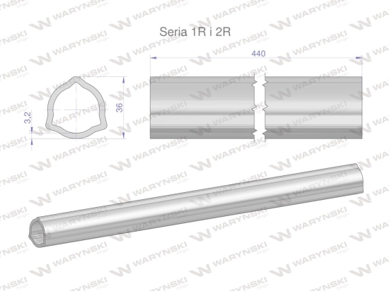 Rura wewnętrzna Seria 2R, rura zewnętrzna Seria 1R do wału 560 przegubowo-teleskopowego 36x3.2 mm 440 mm WARYŃSKI
