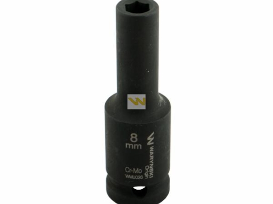 Nasadka udarowa sześciokątna długa 1/2". 8 mm. CrMo. DIN 3129. Waryński